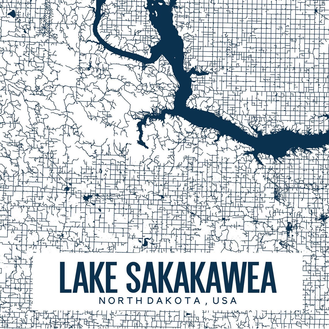 Lake Sakakawea Printable Map North Dakota Wall Art Lake - Etsy Finland