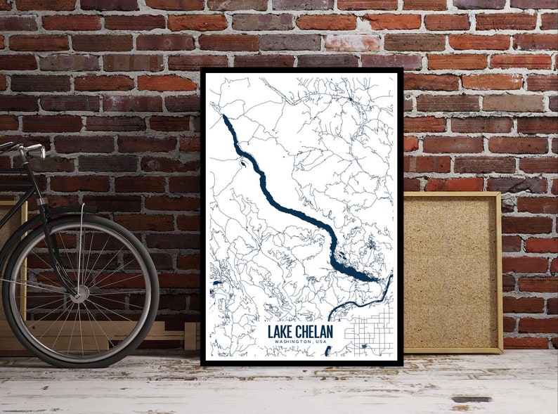 Lake Chelan Washington Printable Map Lake Chelan Wall Art Etsy