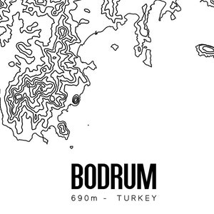 Bodrum Turkey Printable Topographic Map 16x20, Bodrum Turkey Map, Printable Topographic Map, Turkey Map Art, Bodrum Penninsula, Muğla Turkey image 2