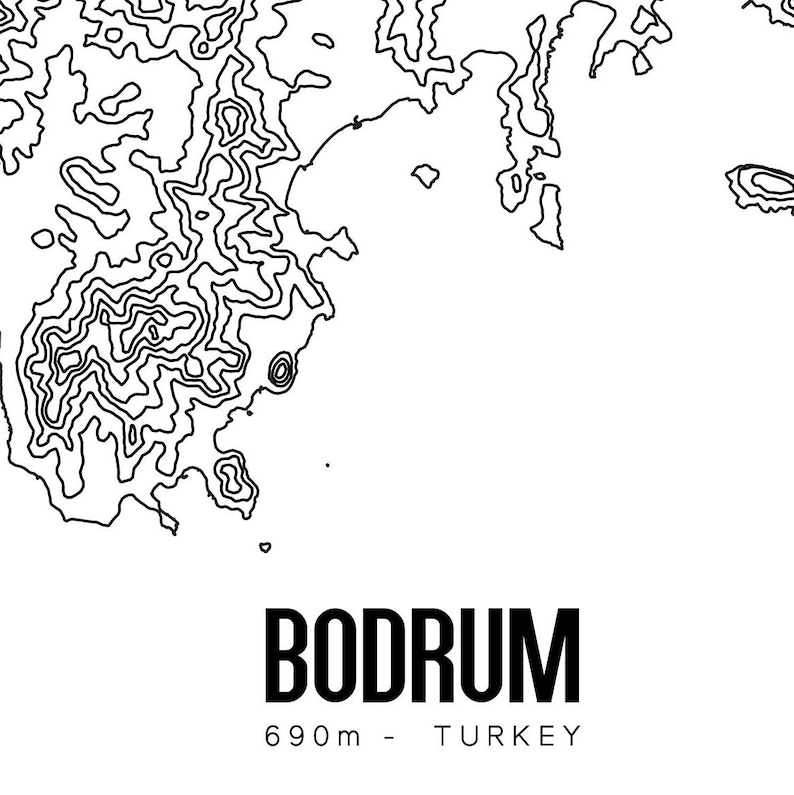 Bodrum Turkey Printable Topographic Map 16x20, Bodrum Turkey Map, Printable Topographic Map, Turkey Map Art, Bodrum Penninsula, Muğla Turkey image 2