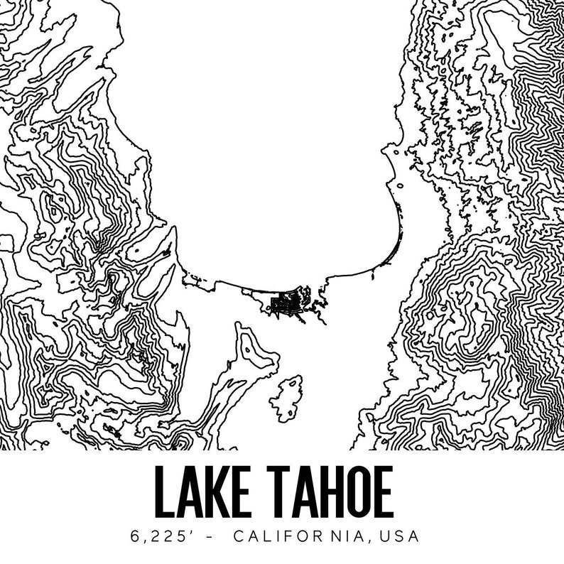 Lake Tahoe Printable Topographic Map Lake Tahoe Map Lake | Etsy