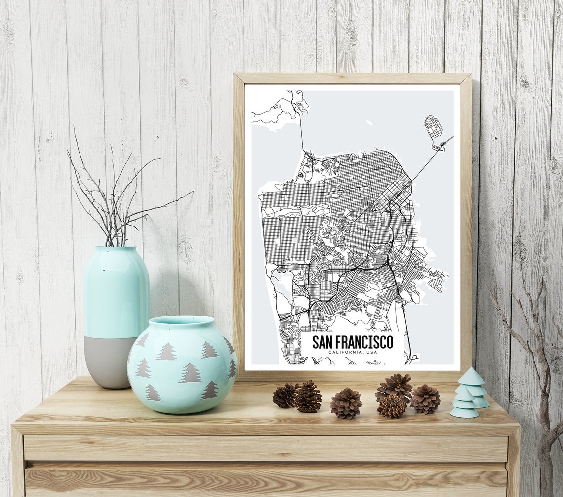 San Francisco California Printable Map San Francisco Map Art - Etsy
