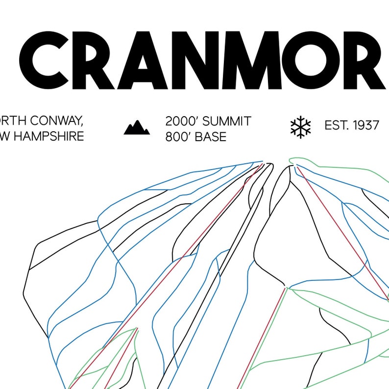 Cranmore Mountain Printable Ski Trail Map Ski Map | Etsy