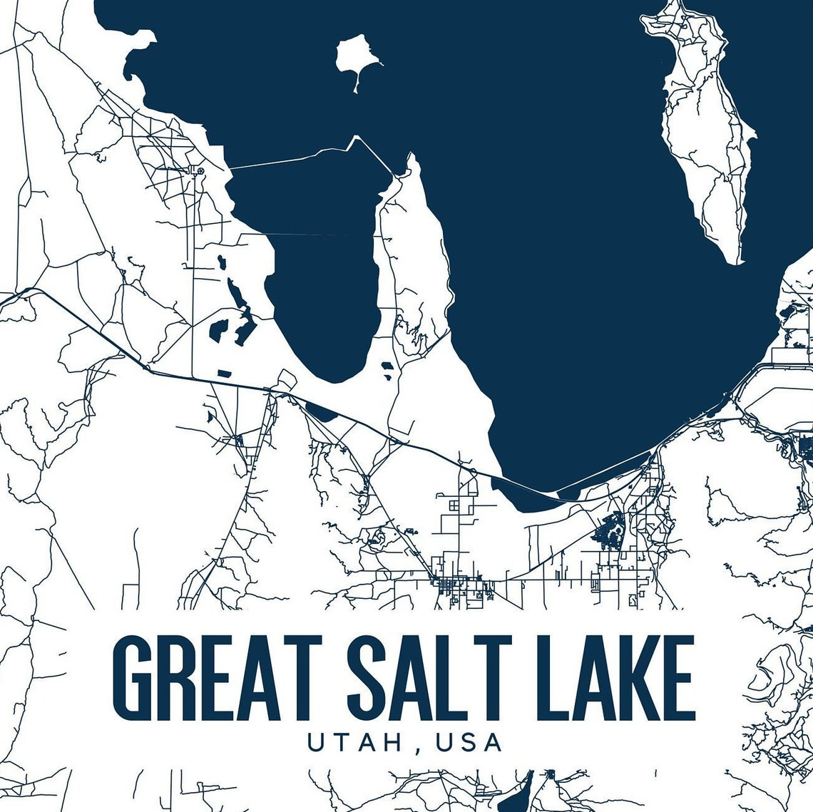 Great Salt Lake Utah Printable Map Great Salt Lake Wall Art | Etsy