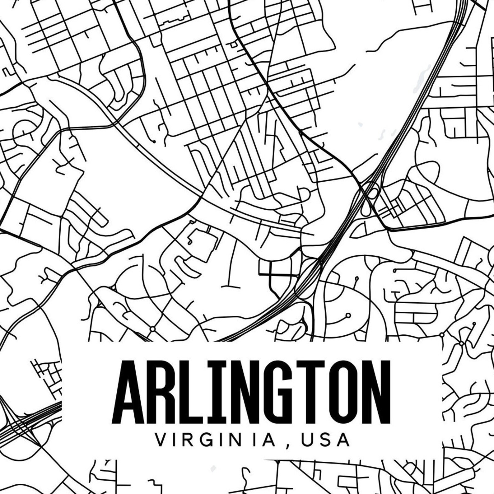 Arlington Virginia Printable Map Arlington VA Map Poster Etsy UK