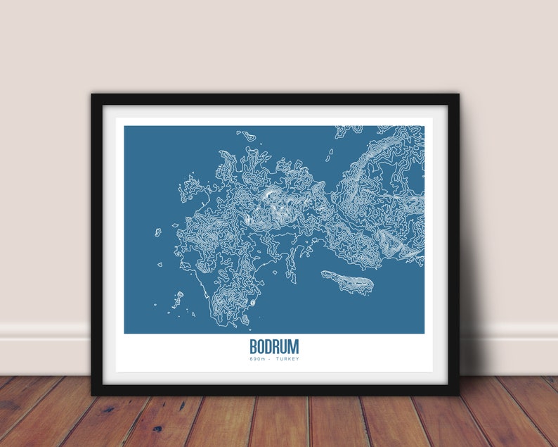 Bodrum Turkey Printable Topographic Map 16x20, Bodrum Turkey Map, Printable Topographic Map, Turkey Map Art, Bodrum Penninsula, Muğla Turkey image 5