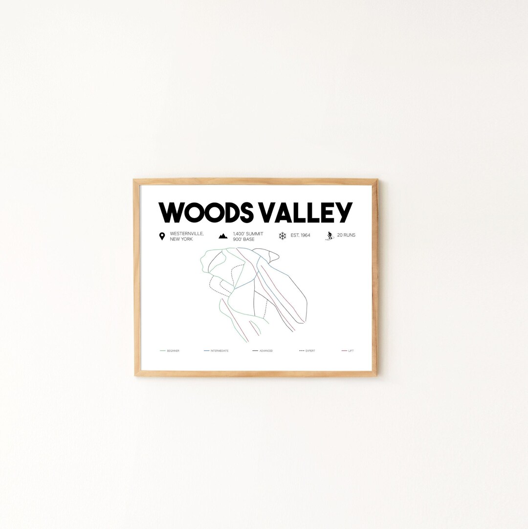 Woods Valley Printable Ski Resort Map 16x20 Etsy