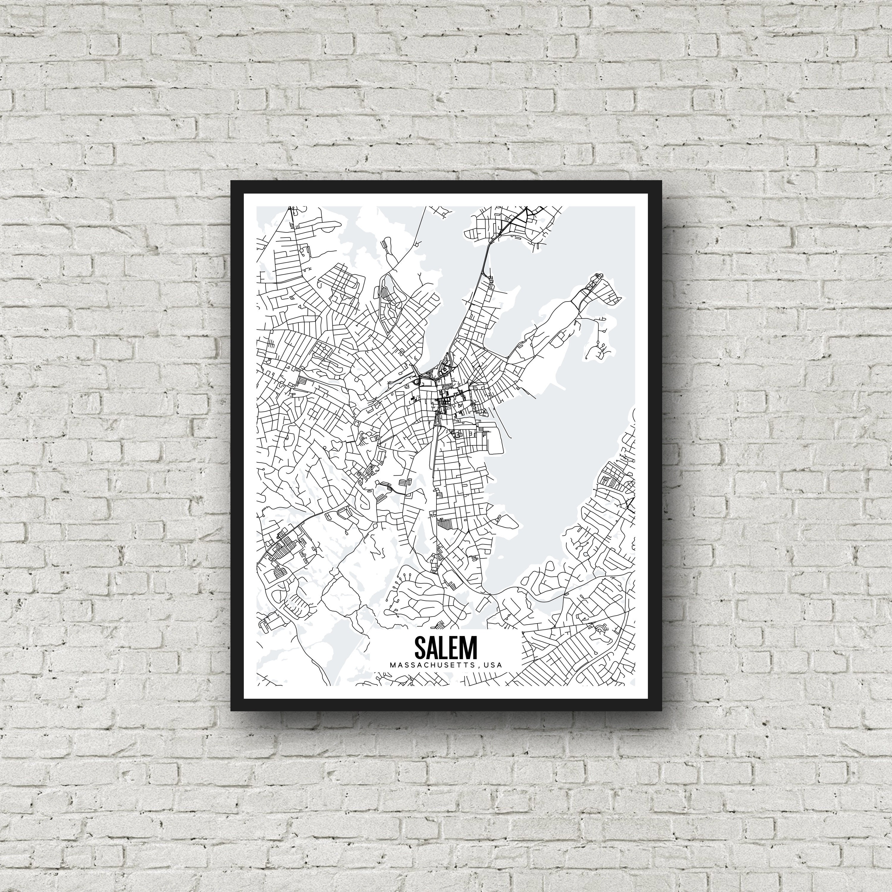 Salem Massachusetts Printable Map Salem Map Poster Salem | Etsy