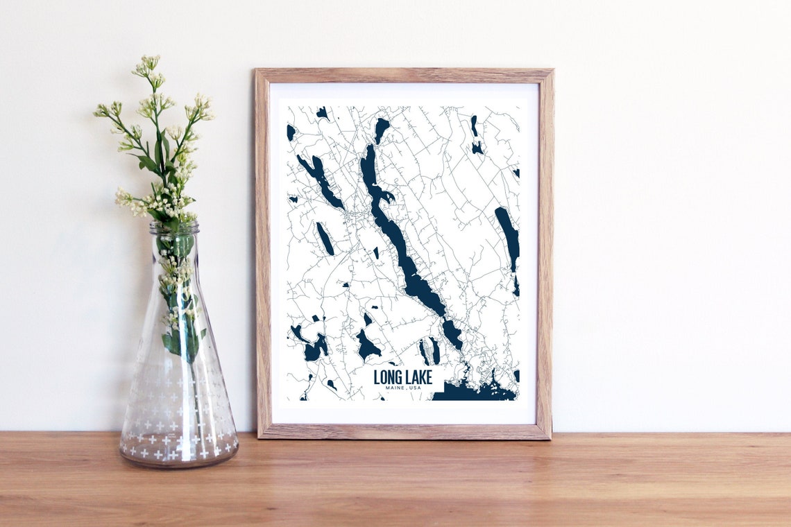 Long Lake Lake Map Long Lake Maine Print Long Lake Naples Etsy