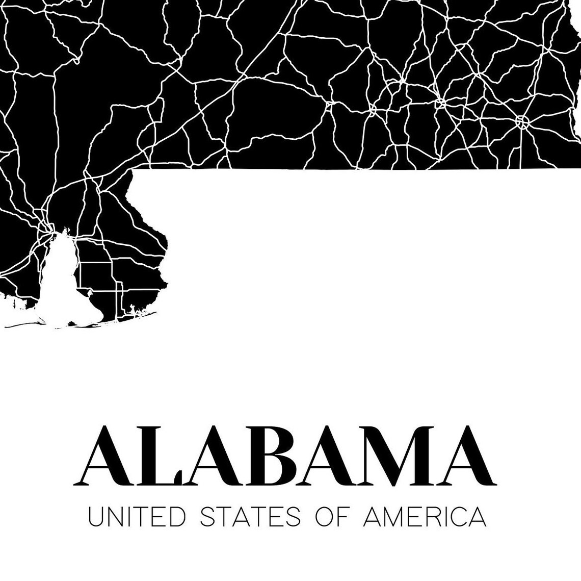 Map of Alabama Printable Alabama Map Print Printable AL Map - Etsy