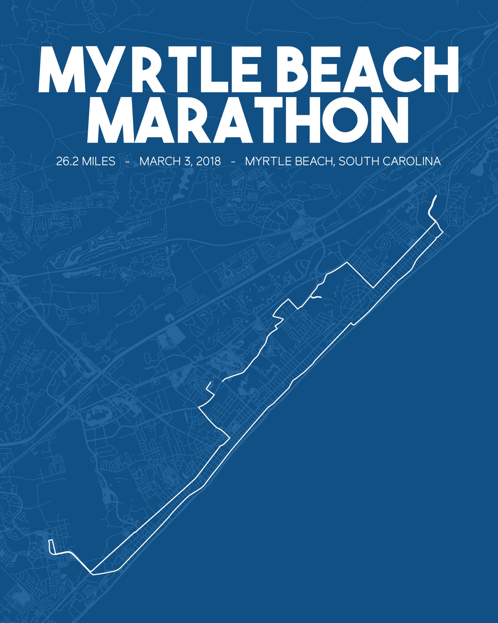 2018 Myrtle Beach Marathon Printable Race Route Marathon Map Etsy