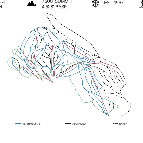 Mt Hood Meadows Map Mt. Hood Meadows Ski Area Trail Map 16X20 | Etsy Australia