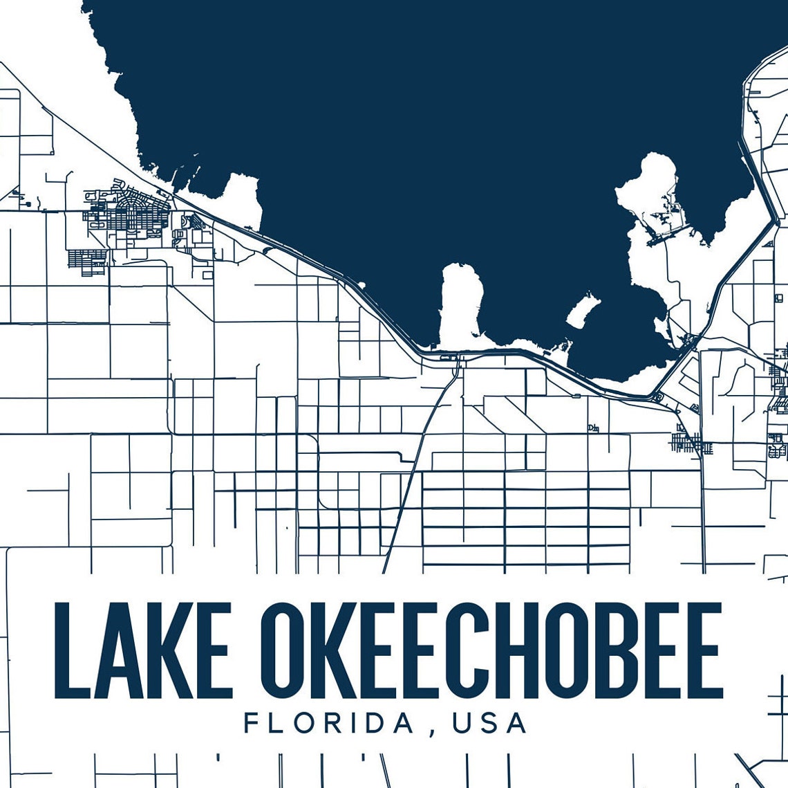 Lake Okeechobee Printable Map Lake Okeechobee Map Lake Etsy