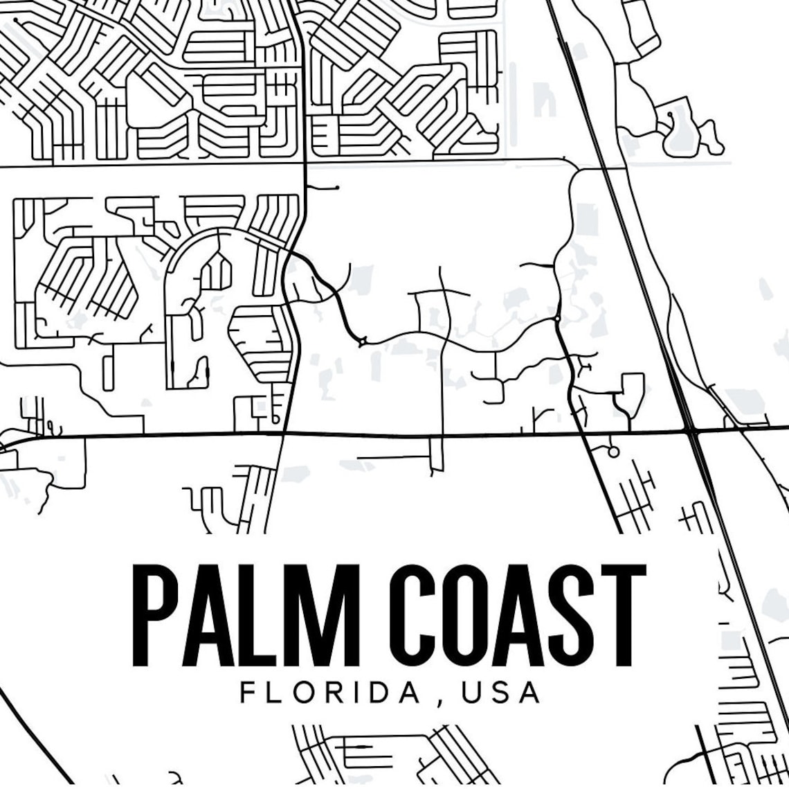 Palm Coast Florida Map Printable Palm Coast FL Map Art Palm Etsy