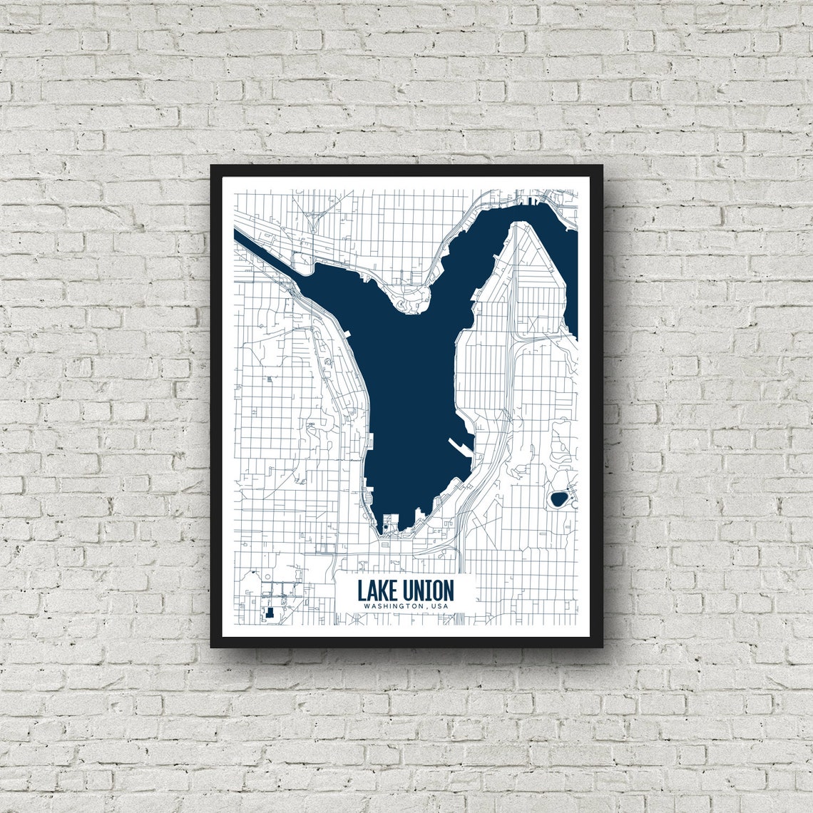 Lake Union Washington Printable Map Lake Union Wall Art Lake Etsy