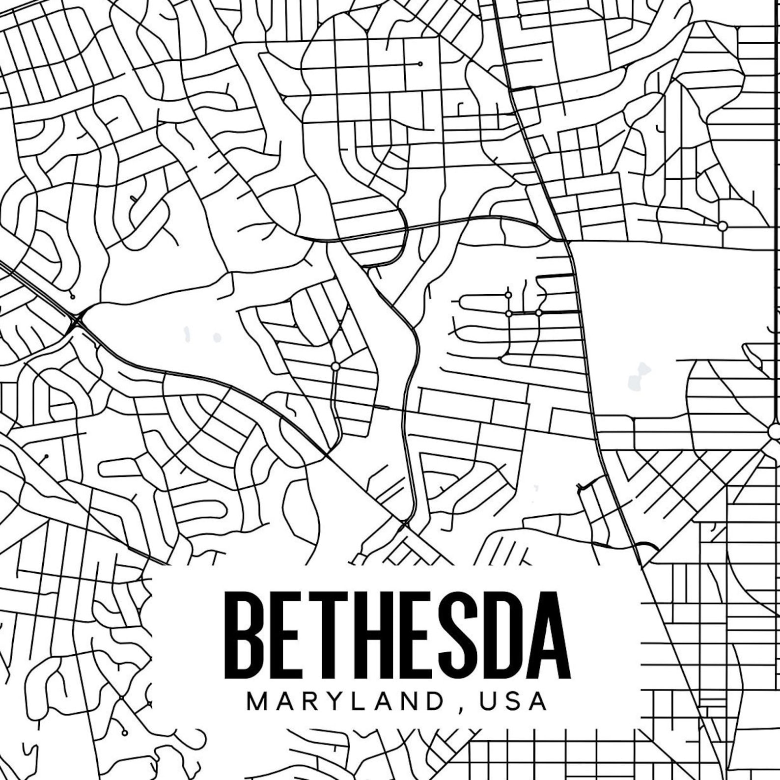 Bethesda Maryland Printable Map Bethesda Map Print Maryland - Etsy