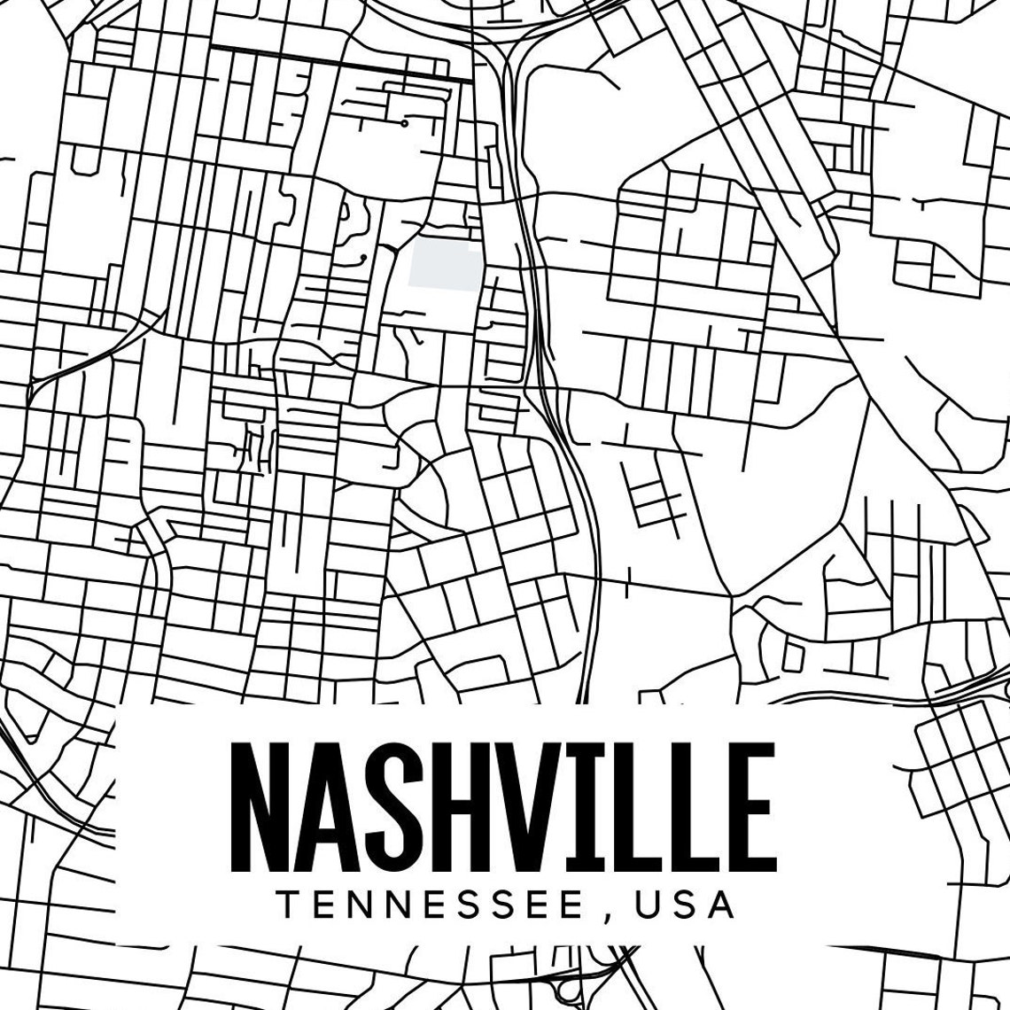 Nashville Tennessee Map Printable Nashville Map Art TN Map - Etsy