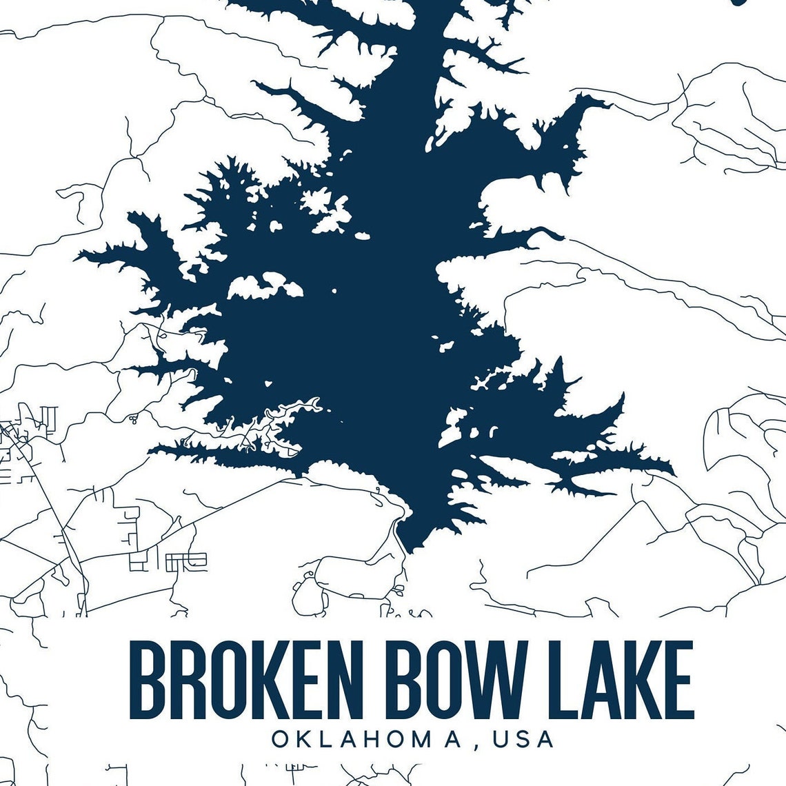 Broken Bow Lake Oklahoma Printable Map Broken Bow Lake Art Etsy