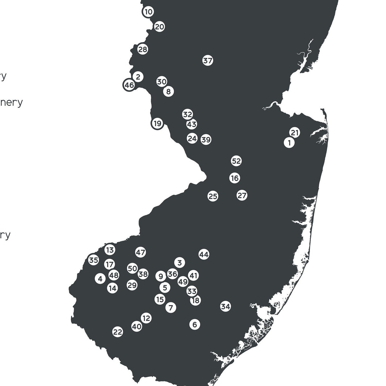 New Jersey Wineries Printable State Map 16x20 / Etsy México