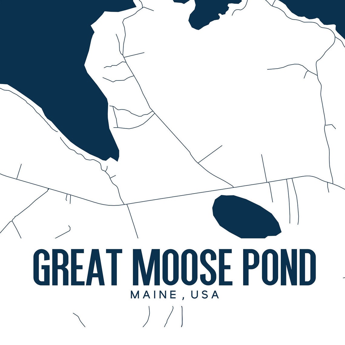 Great Moose Pond Maine Printable Map Great Moose Pond Wall Etsy