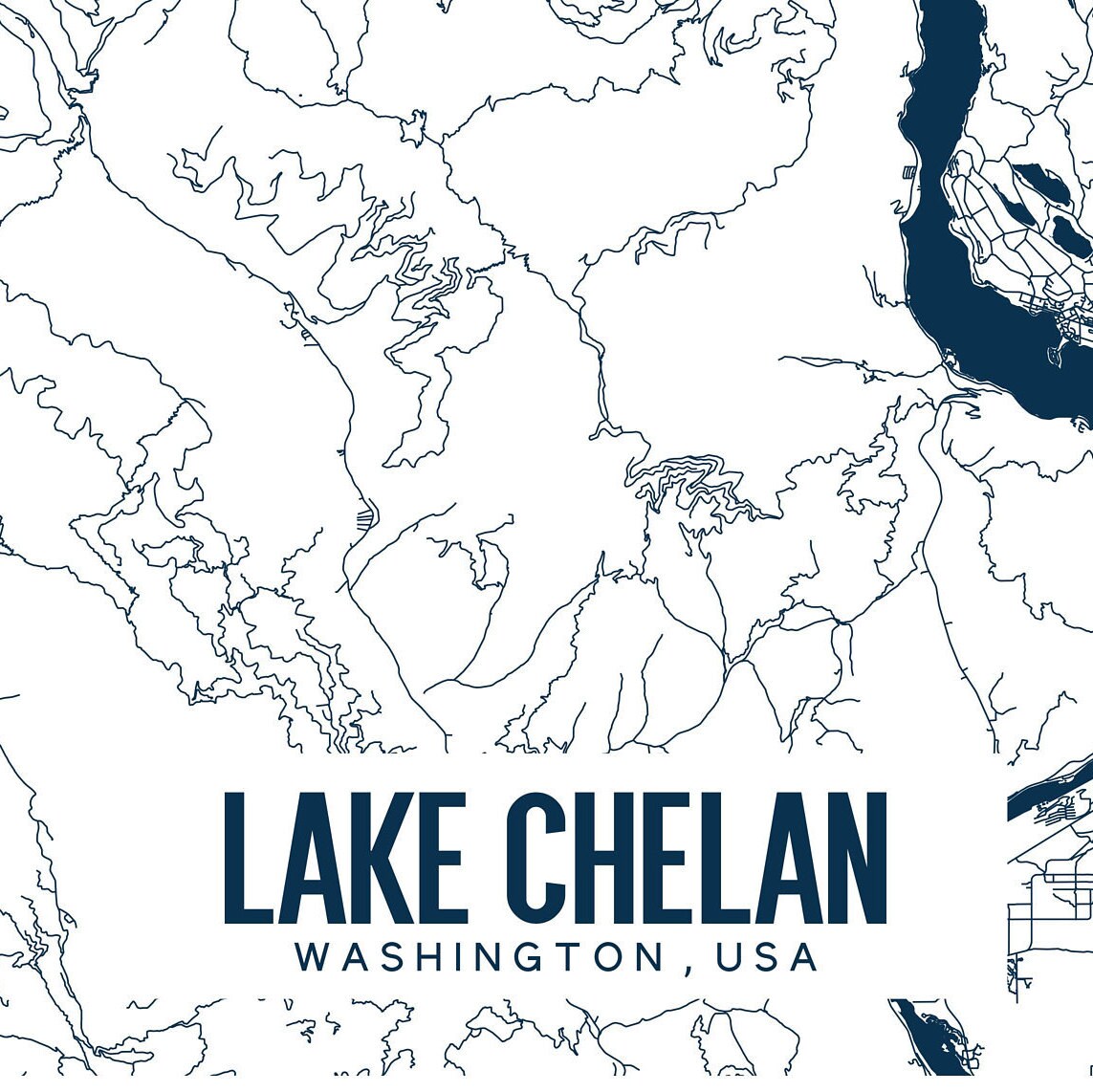 Lake Chelan Washington Printable Map Lake Chelan Wall Art | Etsy