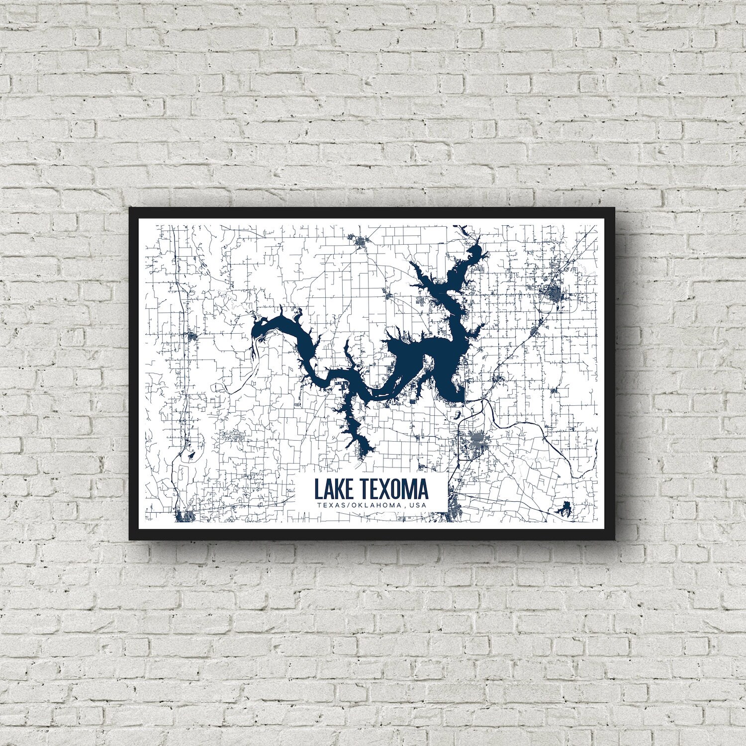 Lake Texoma Texas Printable Map Lake Texoma Wall Art Lake Etsy