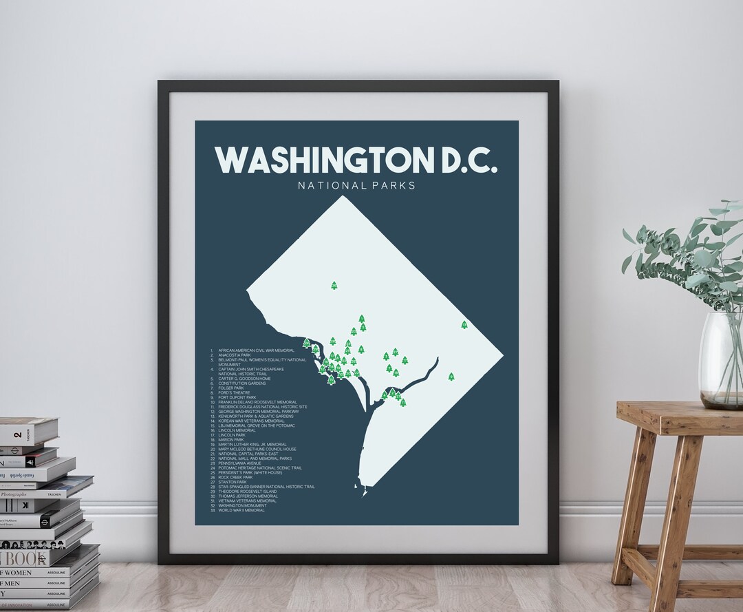 Washington DC National Parks Map Printable 16x20 Etsy