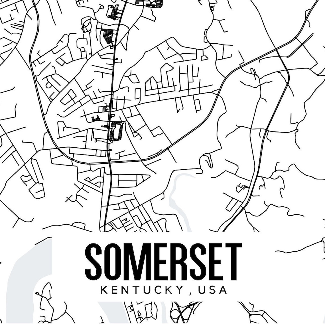Somerset Kentucky Map Printable Printable Map for Office Etsy