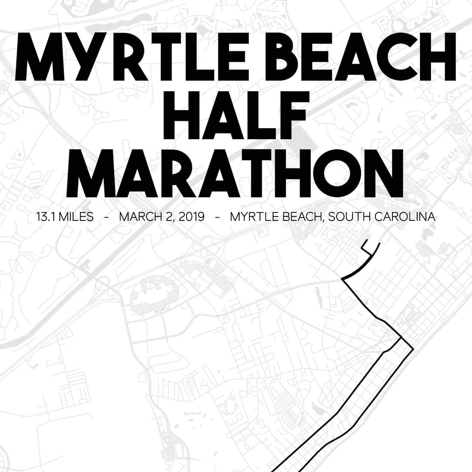 2019 Myrtle Beach Half Marathon Printable Race Route Custom Etsy