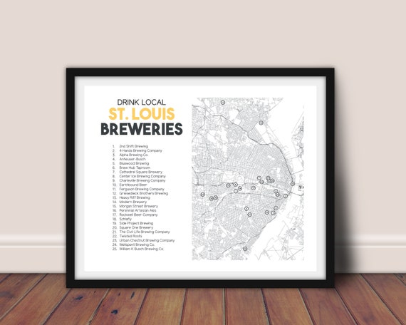 St. Louis Breweries Printable Map 16x20 St. Louis - Etsy