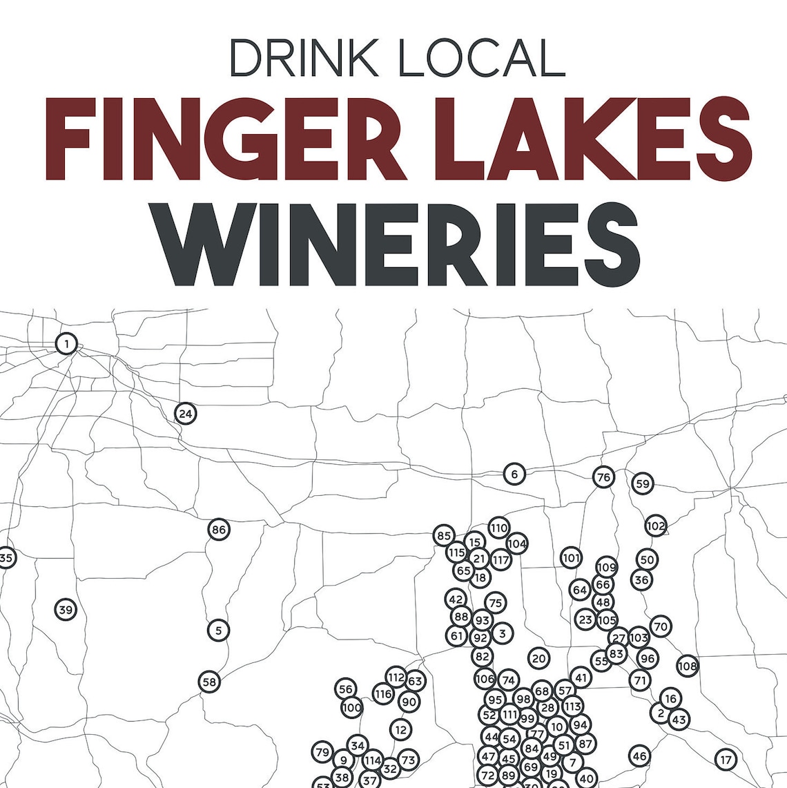 Finger Lakes New York Wineries Printable Map Etsy Canada