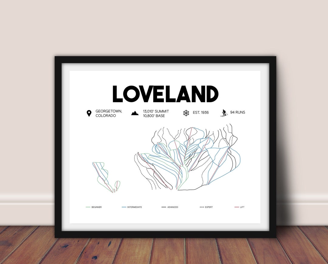 Loveland Colorado Ski Map, Loveland Colorado Printable Ski Map 16x20 ...