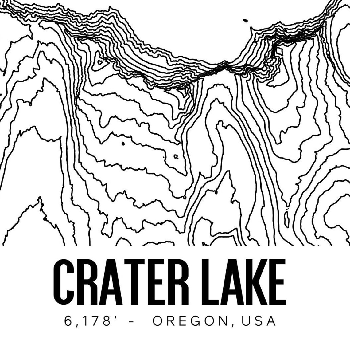 Crater Lake Printable Topographic Map 16x20 Crater Lake Map | Etsy