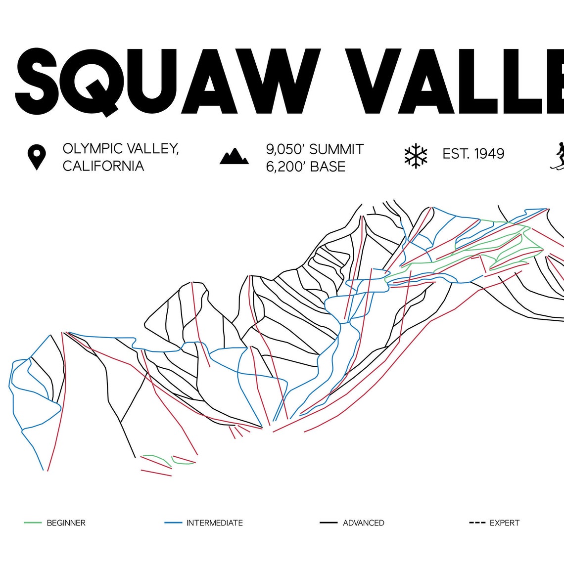 Squaw Valley Calfornia Printable Ski Map - Etsy Finland