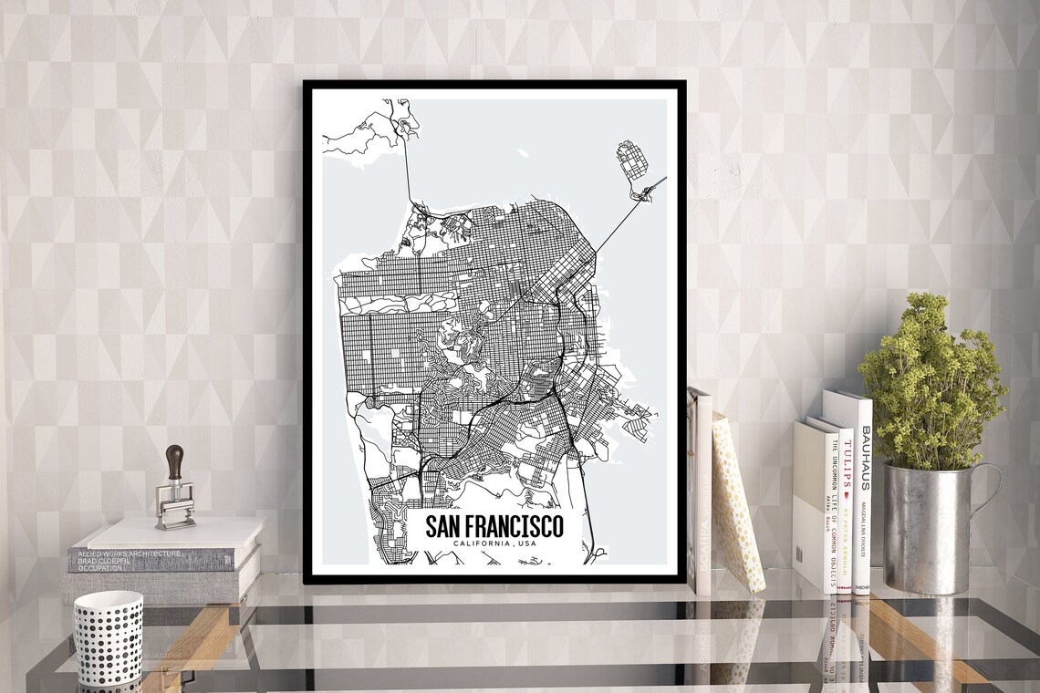 San Francisco California Printable Map San Francisco Map Art - Etsy