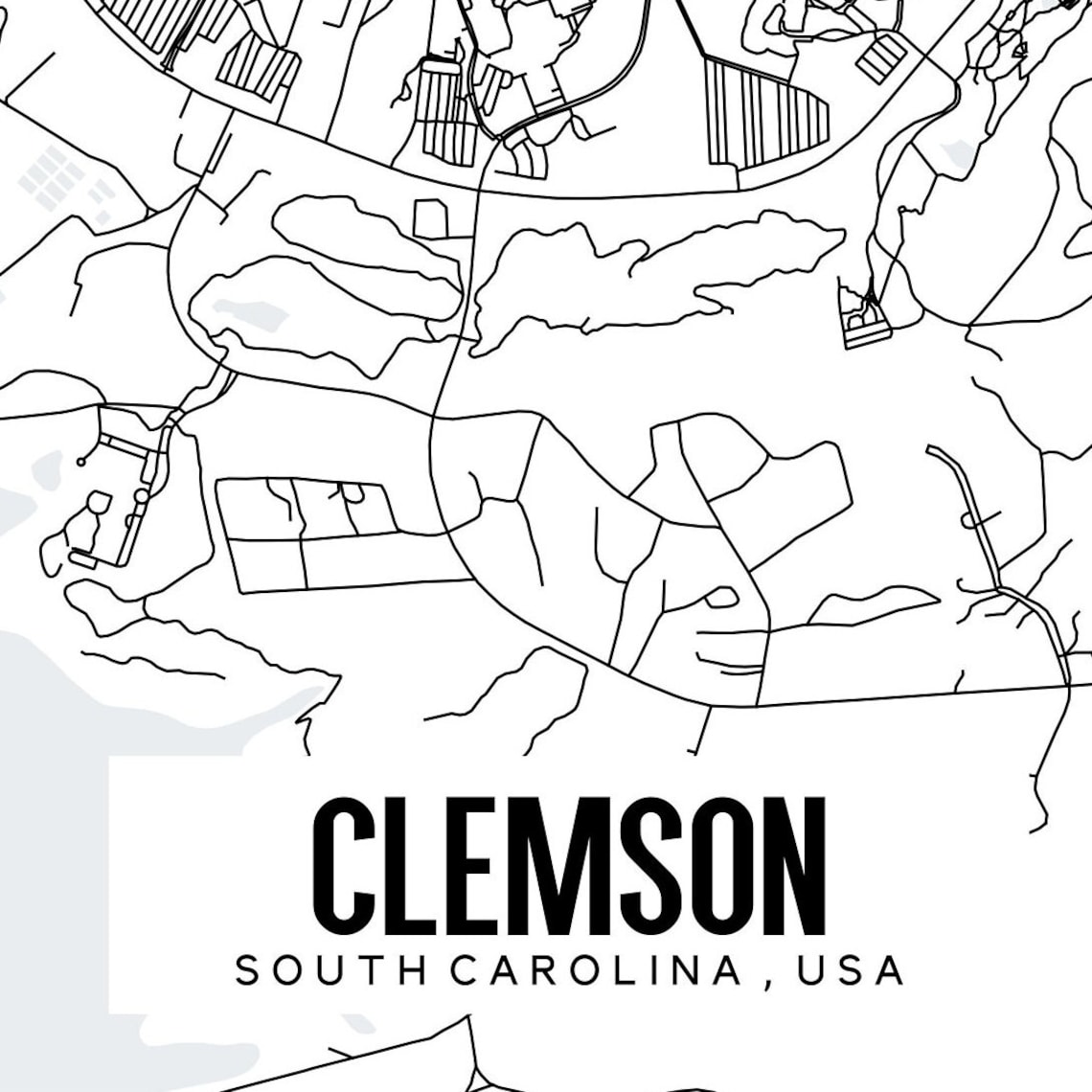 Clemson Map Clemson South Carolina Printable Map Clemson SC Etsy