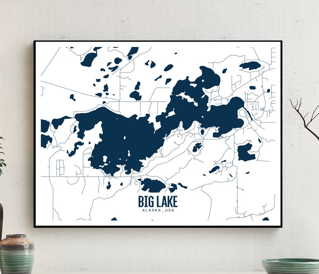 Big Lake Alaska Printable Map, Big Lake Wall Art, Alaska Map Art