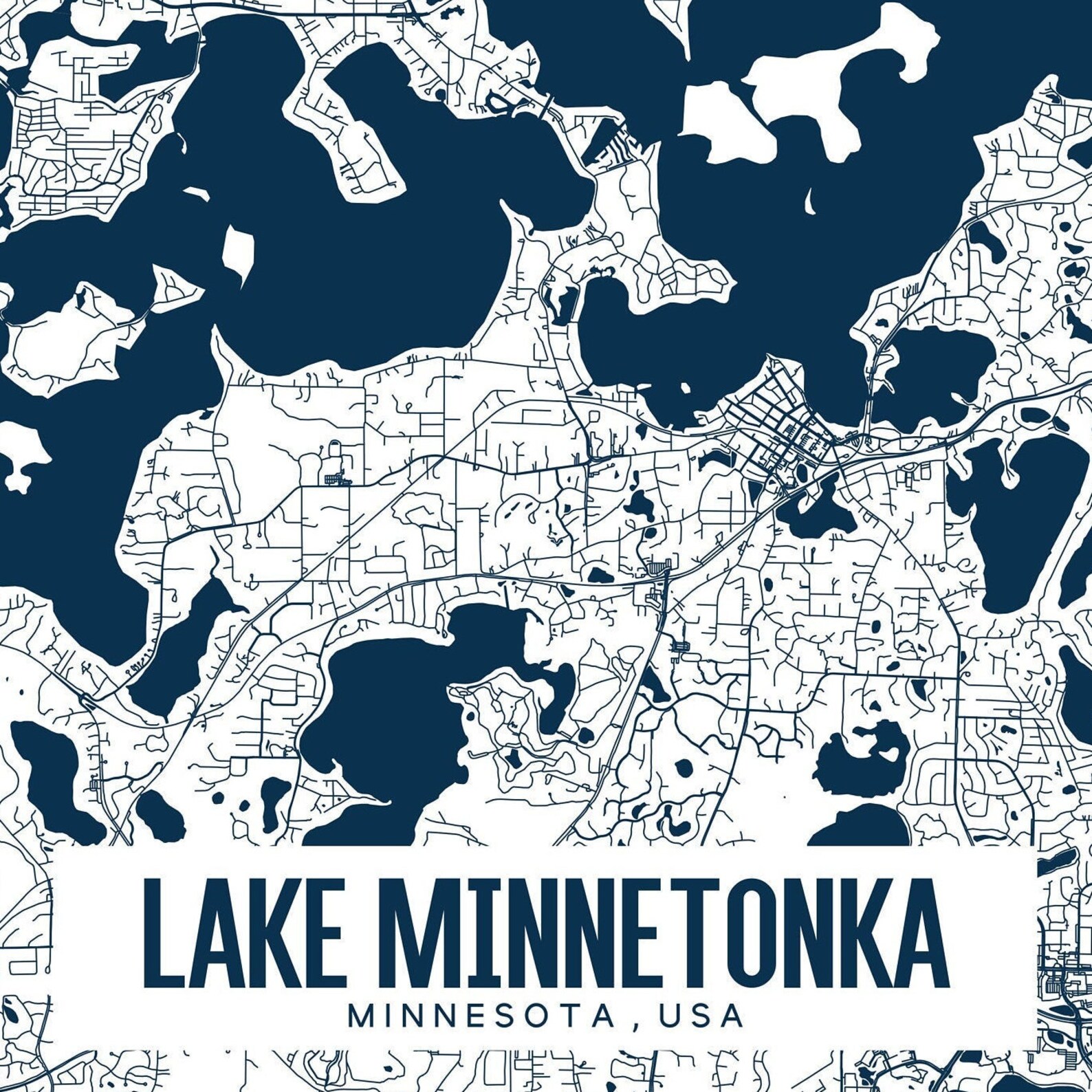 Lake Printable Map Lake Wall Art Lake Etsy