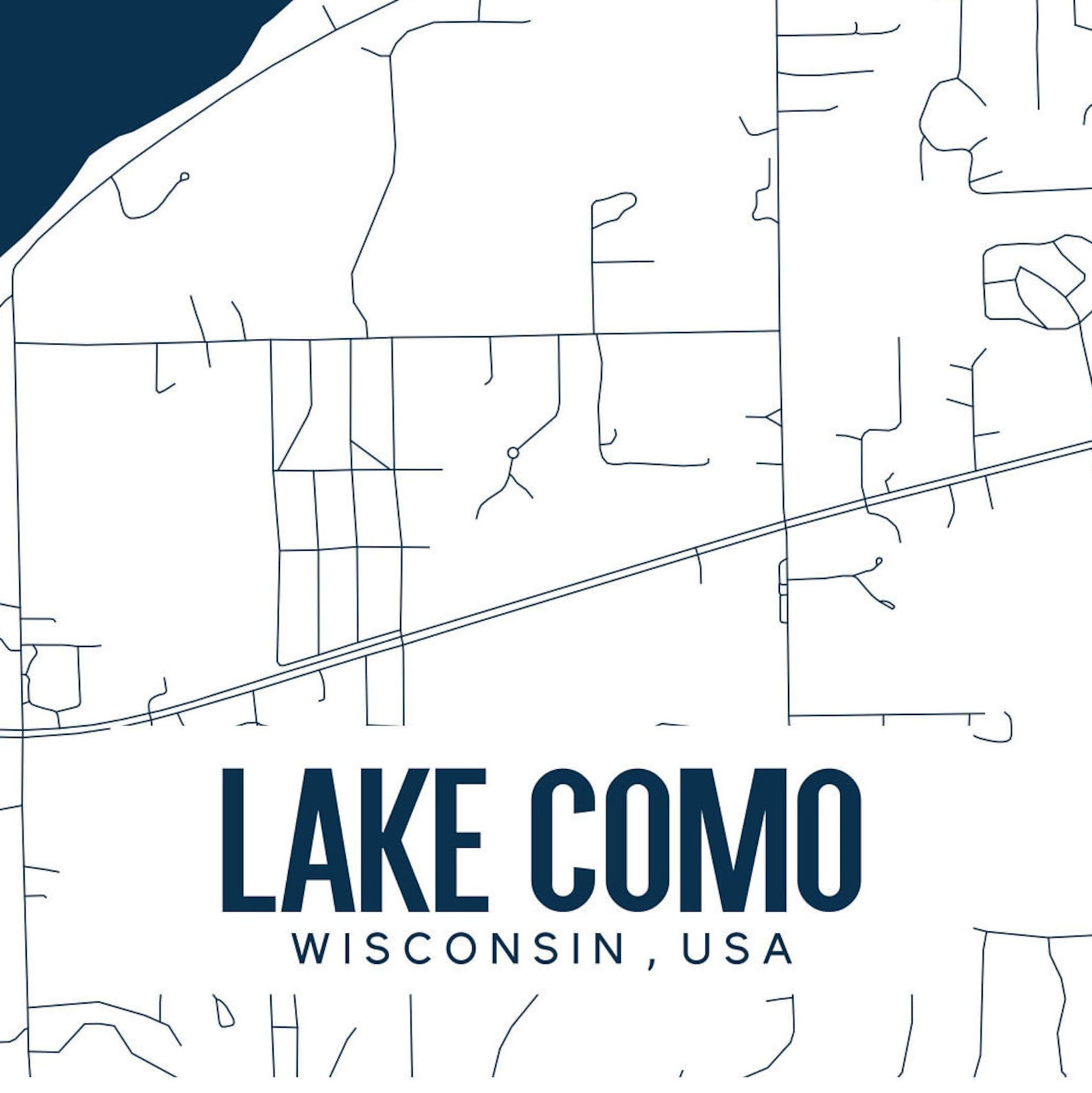 Lake Como Wisconsin Printable Map Lake Como Wall Art Etsy