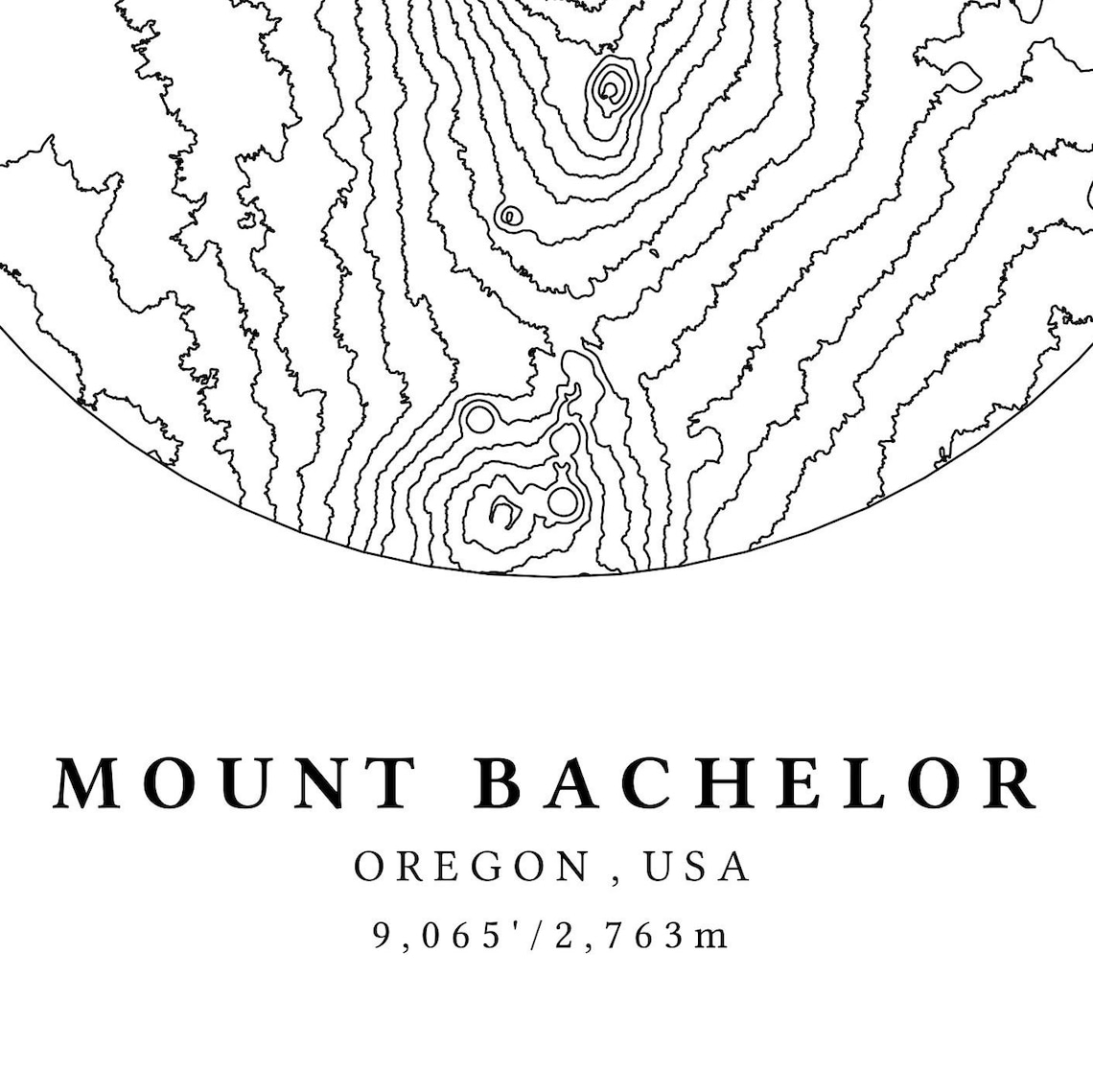 Mount Bachelor Topographic Map Mt Bachelor Map Oregon Wall Etsy