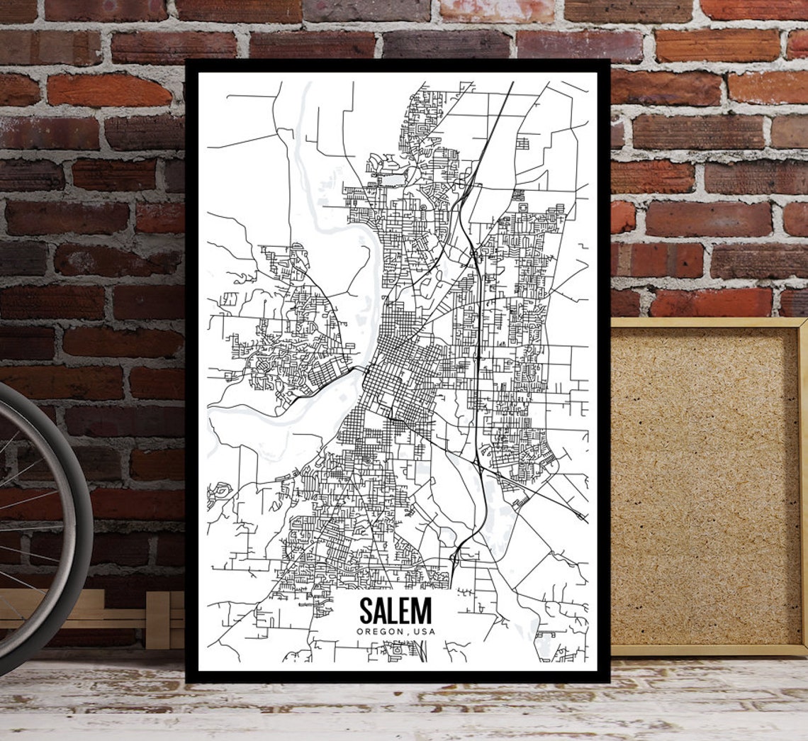Salem Oregon Map Printable Salem Wall Art Pacific Northwest - Etsy