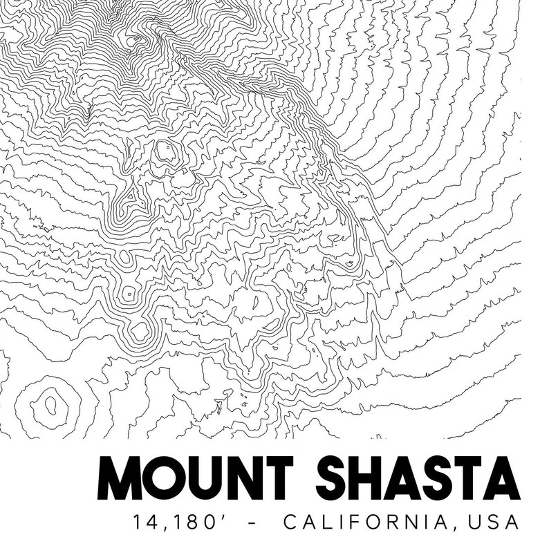 Mount Shasta Topographic Map Mt Shasta Map Mount Shasta - Etsy