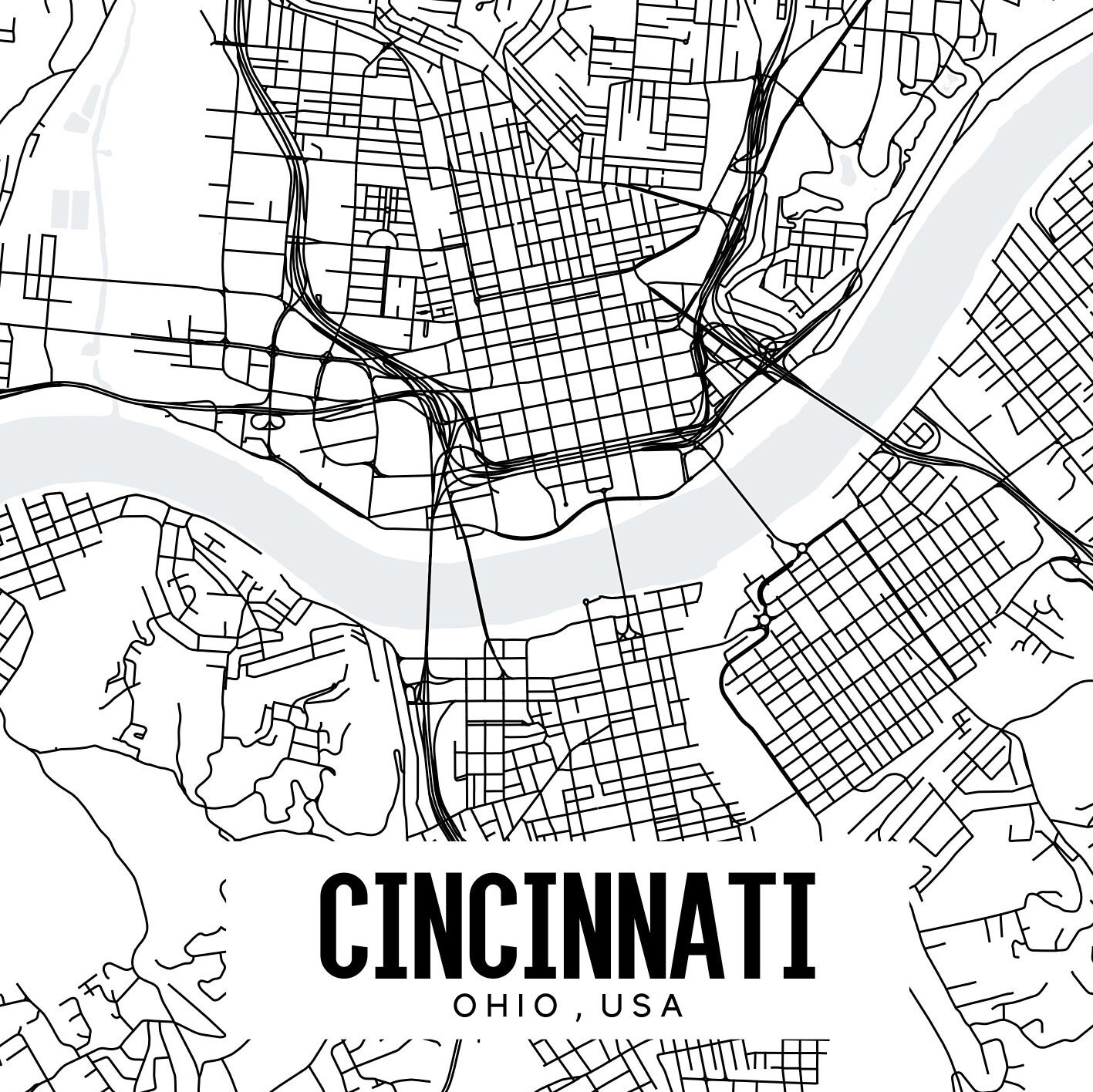 Cincinnati Map Cincinnati Ohio Printable Map Cincinnati OH Etsy