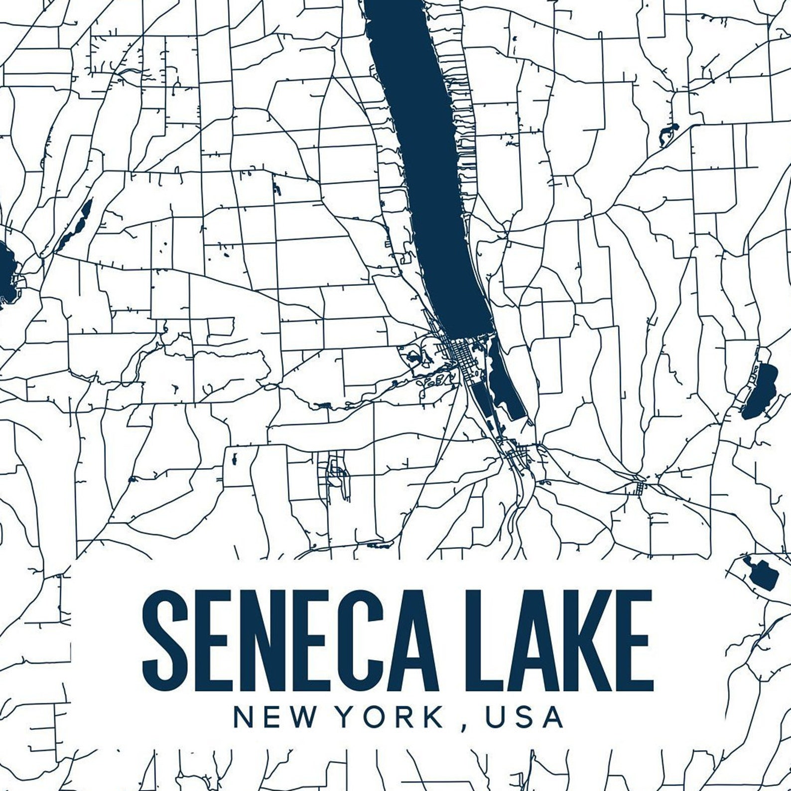 Seneca Lake New York Printable Map Seneca Lake Wall Art Etsy