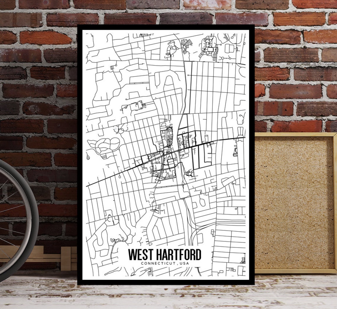 West Hartford Connecticut Printable Map West Hartford CT Wall | Etsy
