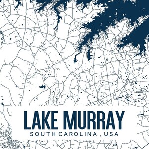 Lake Murray South Carolina Printable Map Poster, Lake Murry SC Map, Digital Download Map Art ...