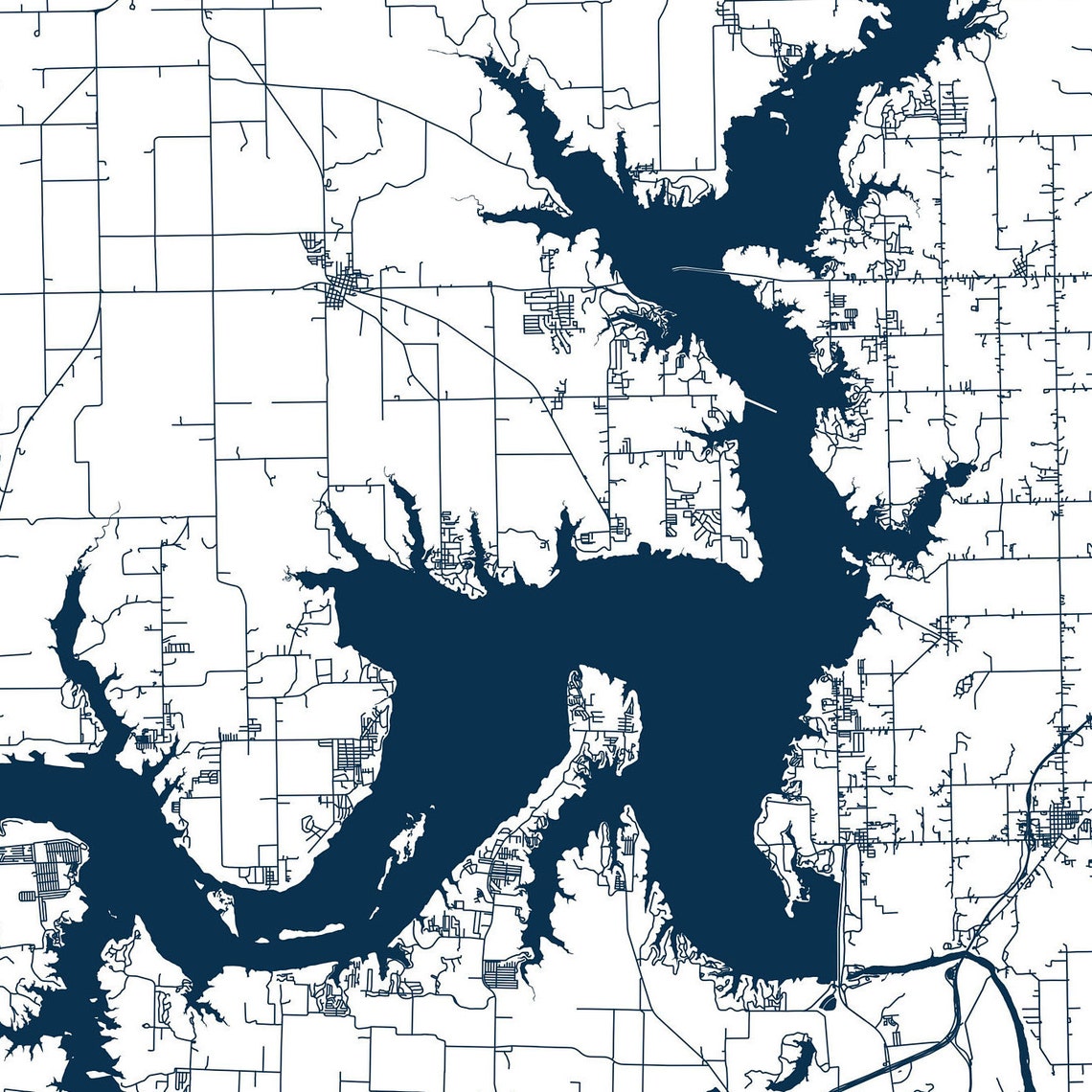 Lake Texoma Texas Printable Map Lake Texoma Wall Art Lake Etsy