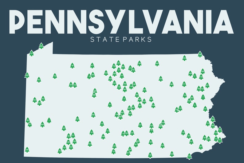 Pennsylvania State Parks Map Printable 16x20 Gift Etsy