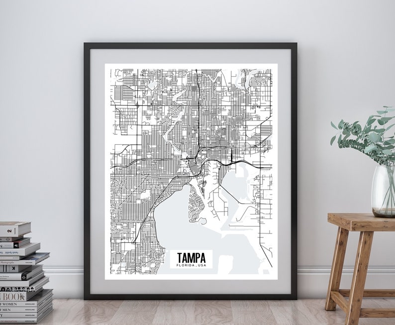 Tampa Florida Map Printable Tampa FL Wall Art Tampa Wall Etsy