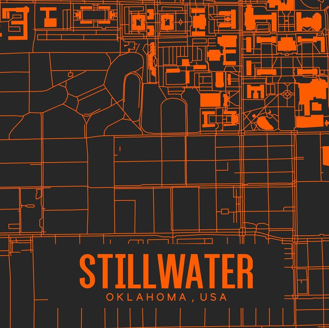 Stillwater Oklahoma Printable Map Poster Oklahoma State Wall Etsy